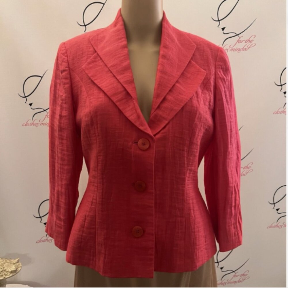 Precis. Size 8P. Linen Bl. Hot Pink Lined Shacket Jacket. Layered Collar. D